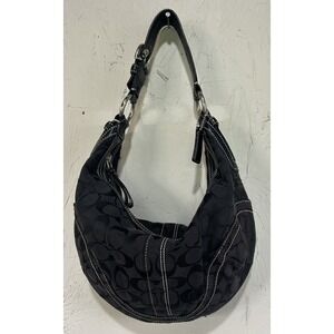 Coach Vintage Black Signature Shoulder Bag Hobo 10074 Jacquard Half Moon